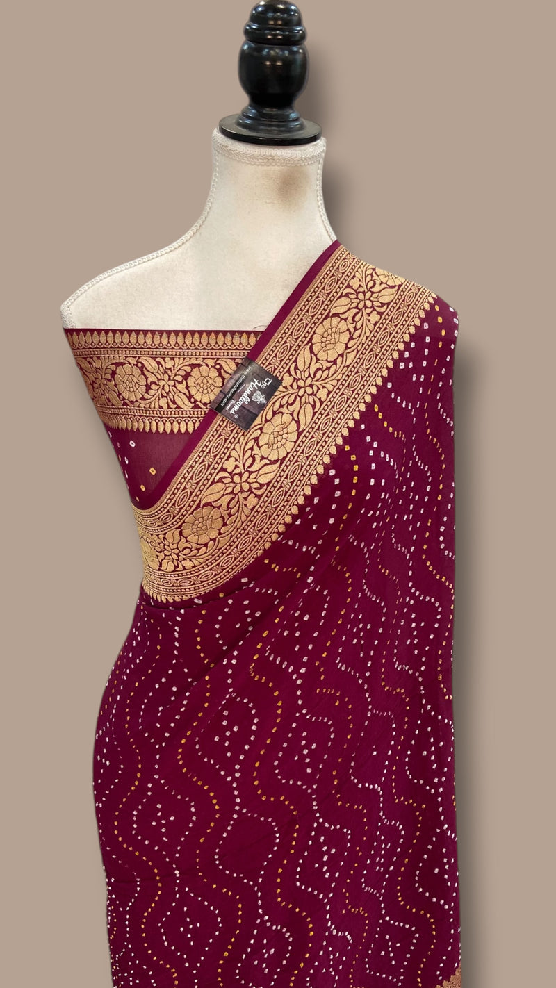 Pure Georgette Banarasi Bandhej Handloom Saree