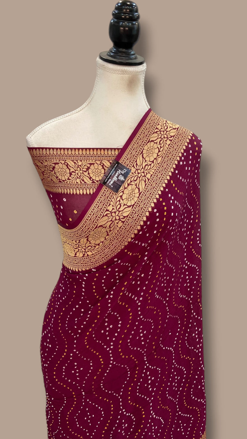 Pure Georgette Banarasi Bandhej Handloom Saree