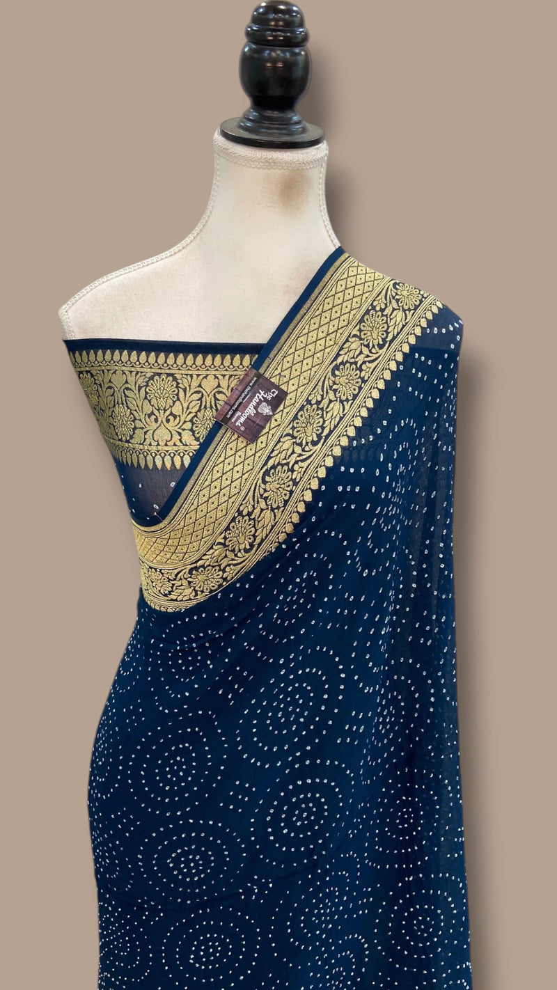 Pure Georgette Banarasi Bandhej Handloom Saree - The Handlooms