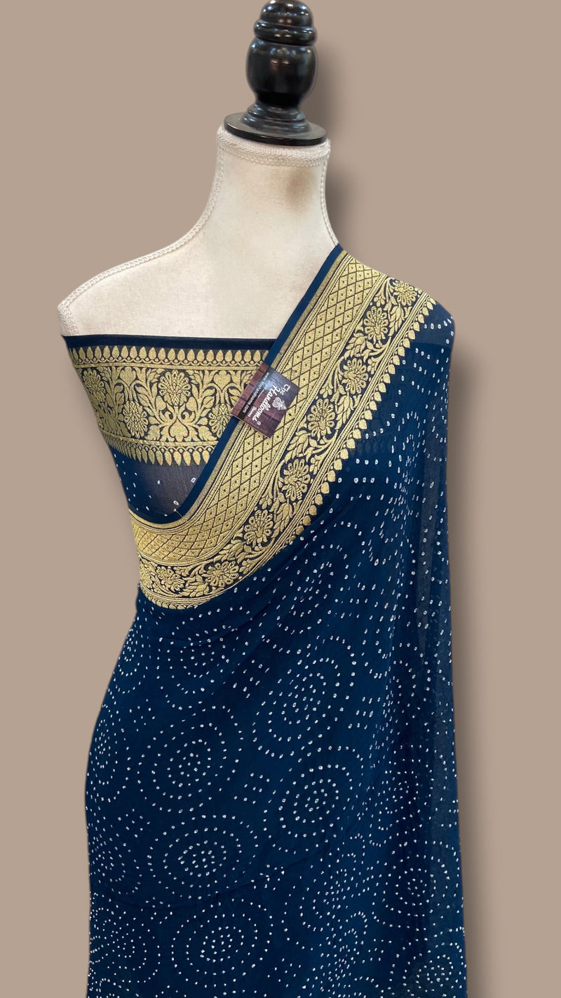 Pure Georgette Banarasi Bandhej Handloom Saree - The Handlooms