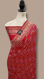 Pure Georgette Banarasi Bandhej Handloom Saree - The Handlooms