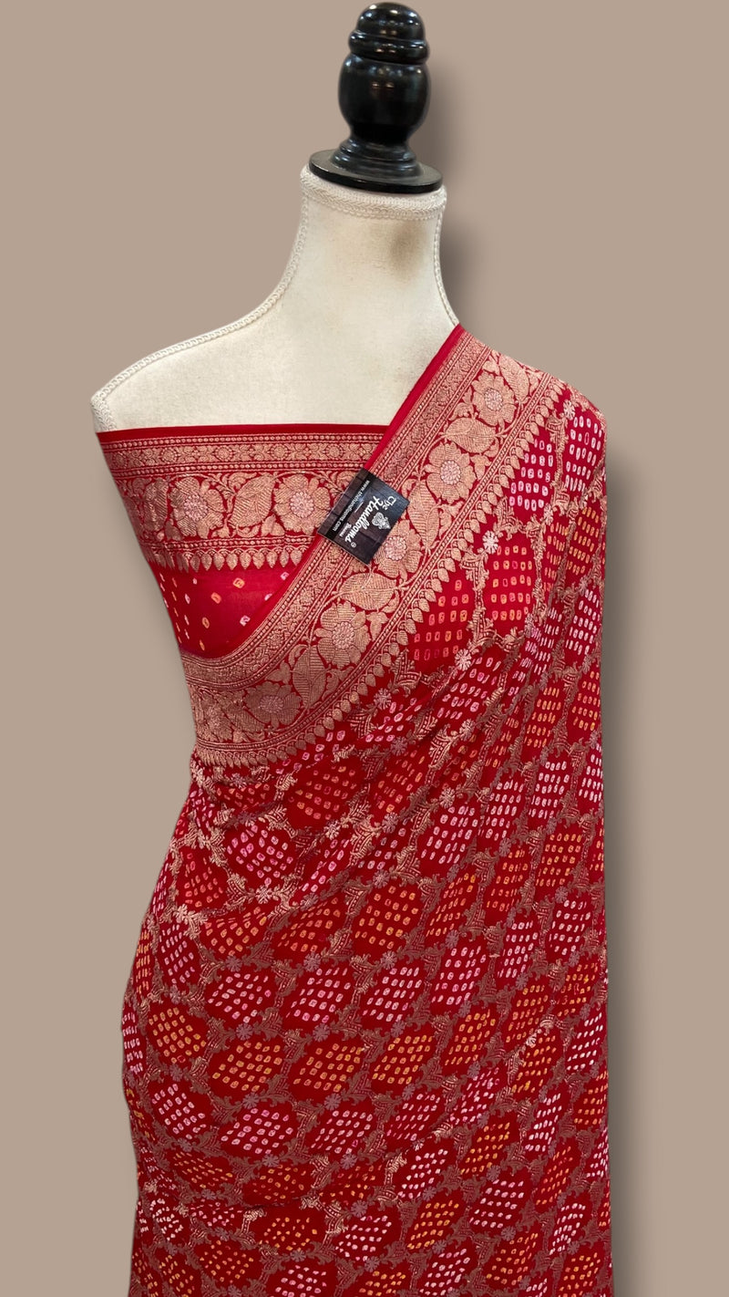 Pure Georgette Banarasi Bandhej Handloom Saree - The Handlooms