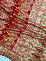 Pure Georgette Banarasi Bandhej Handloom Saree - Meenakari - The Handlooms