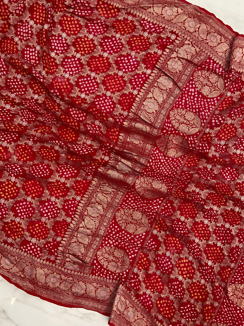Pure Georgette Banarasi Bandhej Handloom Saree - The Handlooms
