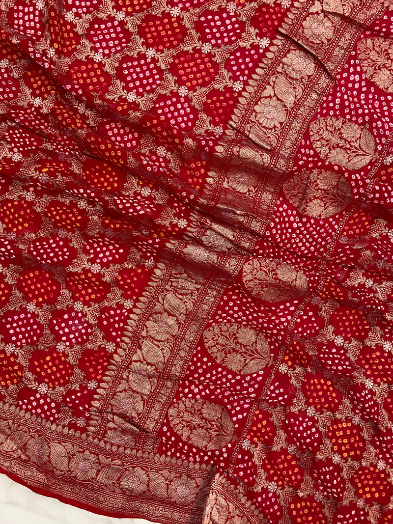Pure Georgette Banarasi Bandhej Handloom Saree - The Handlooms