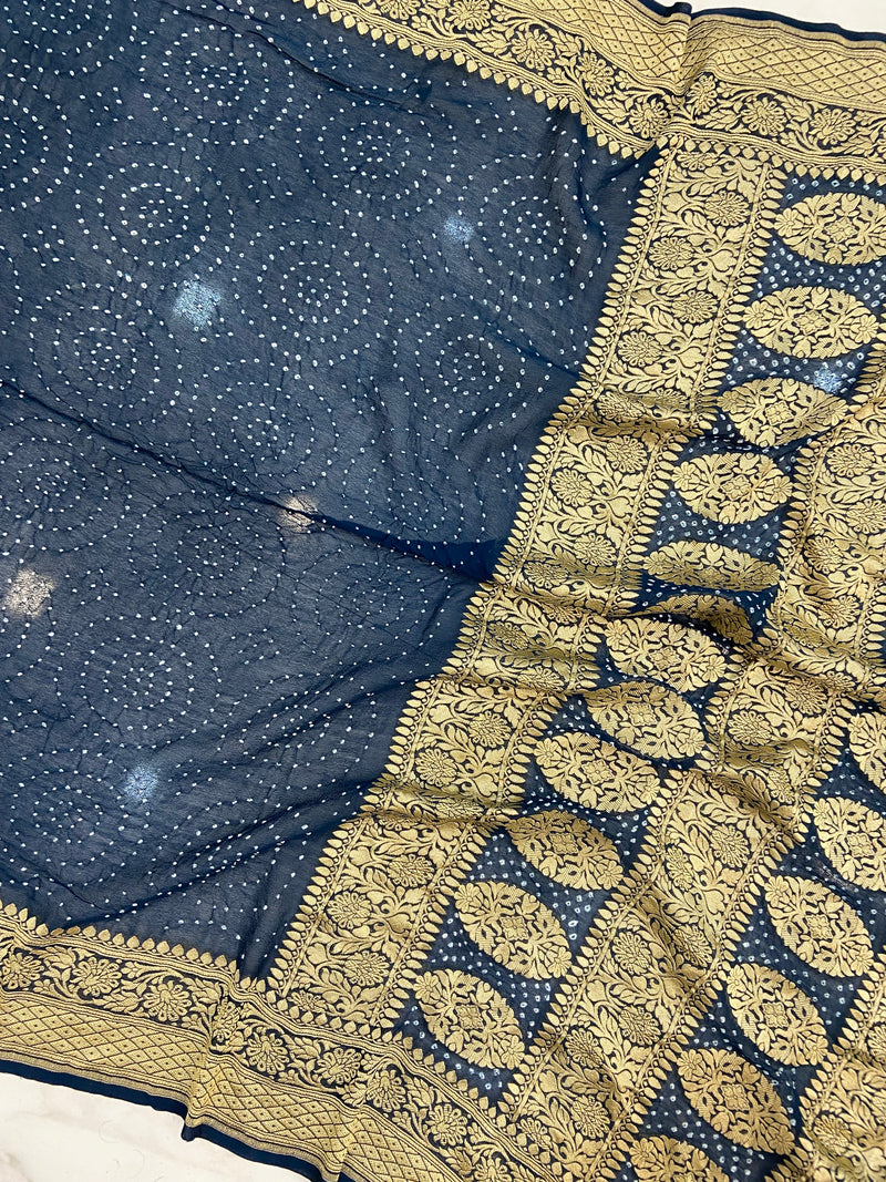 Pure Georgette Banarasi Bandhej Handloom Saree - The Handlooms