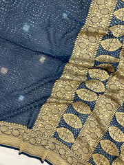 Pure Georgette Banarasi Bandhej Handloom Saree - The Handlooms