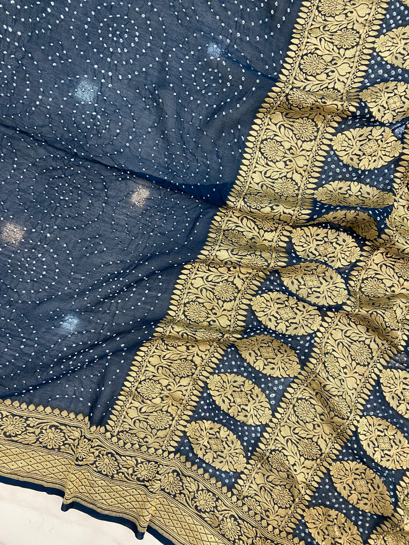 Pure Georgette Banarasi Bandhej Handloom Saree - The Handlooms