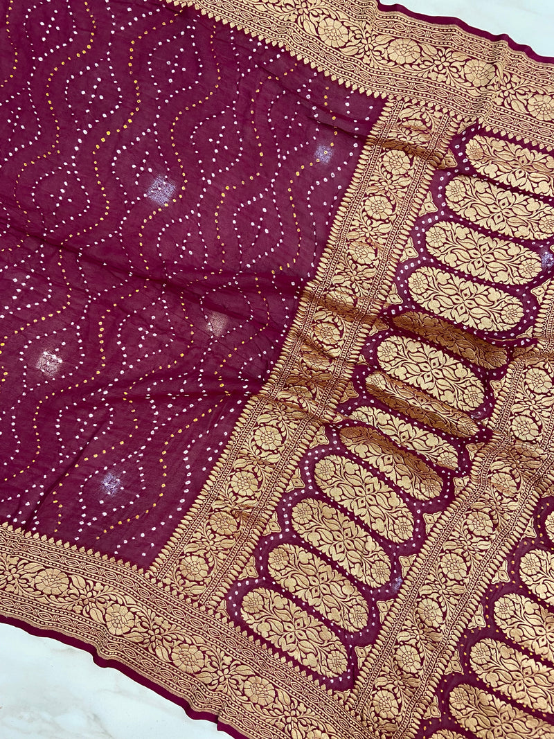 Pure Georgette Banarasi Bandhej Handloom Saree