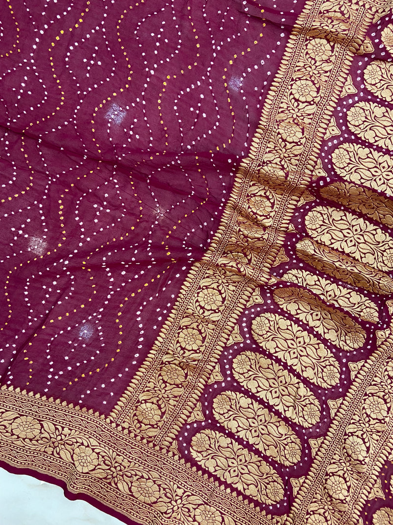 Pure Georgette Banarasi Bandhej Handloom Saree