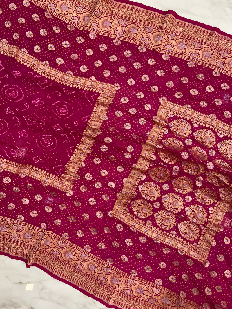 Pure Georgette Banarasi Bandhej Handloom Saree - The Handlooms