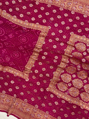 Pure Georgette Banarasi Bandhej Handloom Saree - The Handlooms