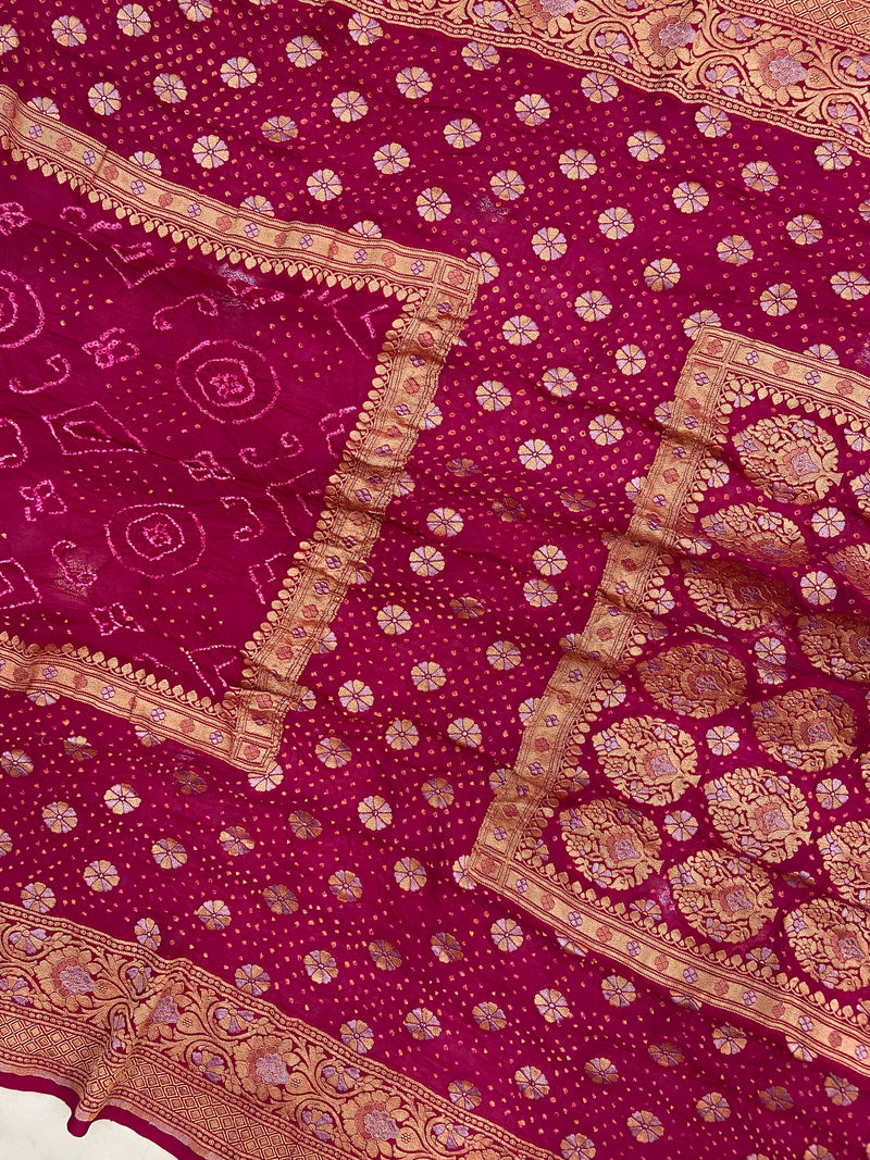 Pure Georgette Banarasi Bandhej Handloom Saree - The Handlooms