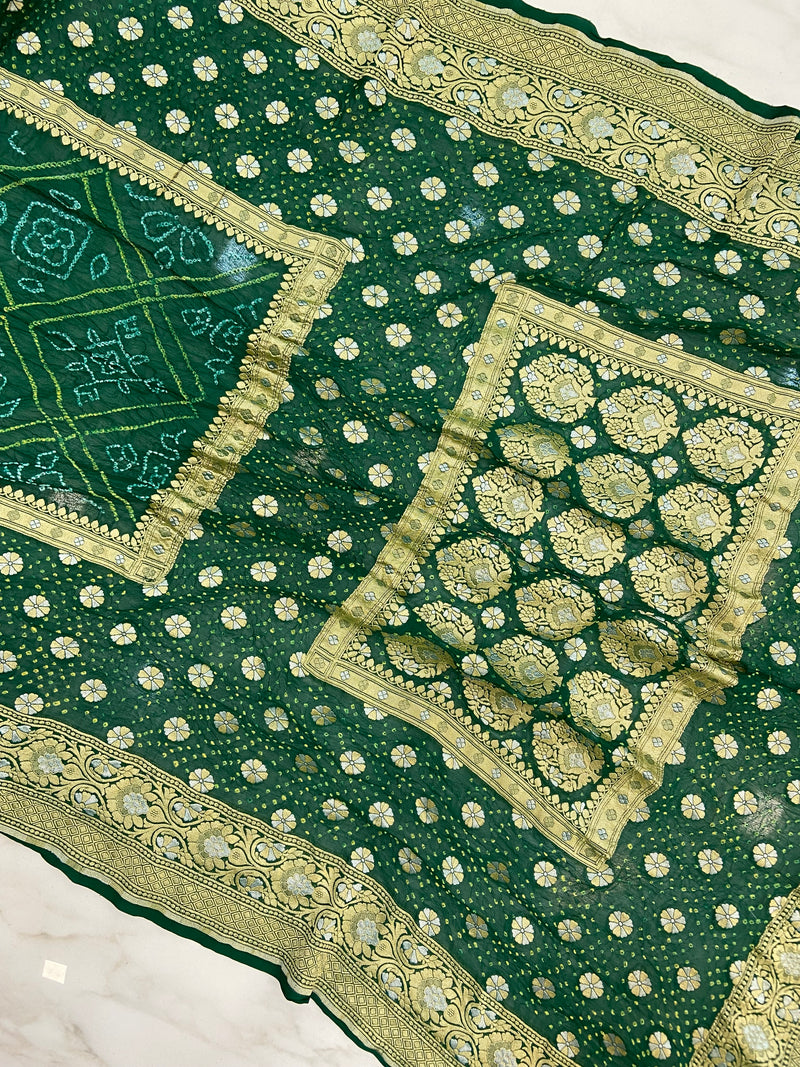 Pure Georgette Banarasi Bandhej Handloom Saree - The Handlooms