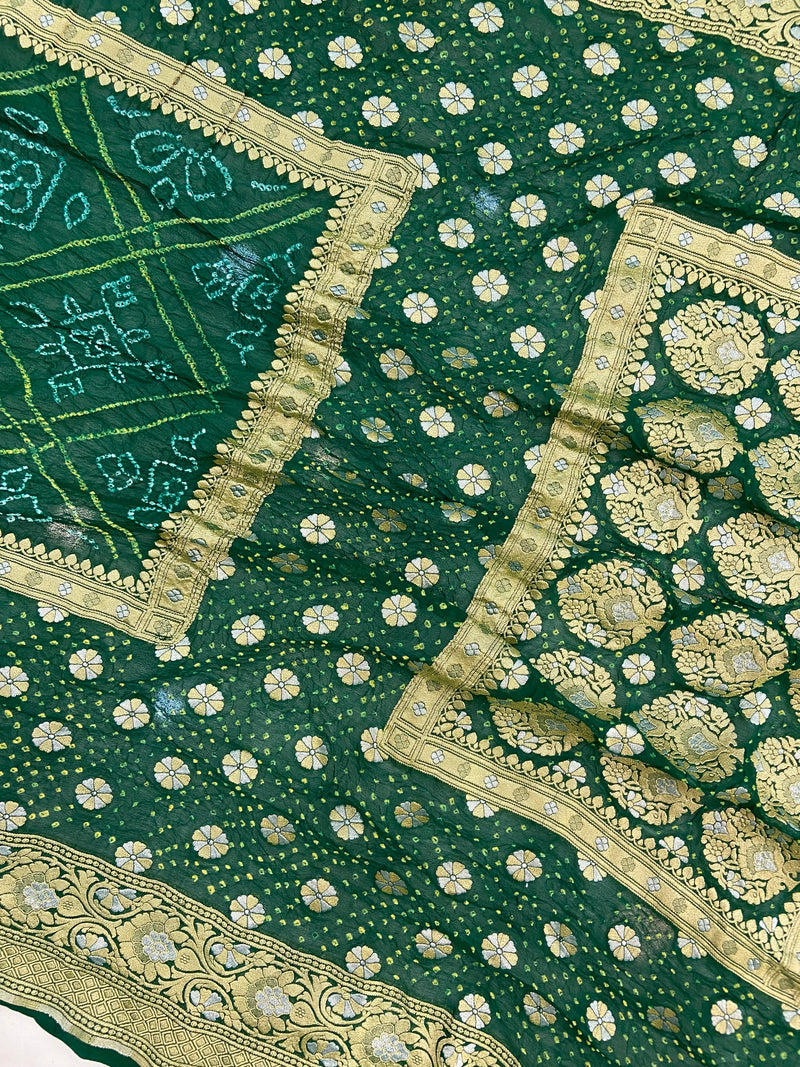 Pure Georgette Banarasi Bandhej Handloom Saree - The Handlooms