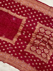 Pure Georgette Banarasi Bandhej Handloom Saree - The Handlooms