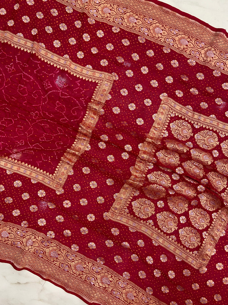 Pure Georgette Banarasi Bandhej Handloom Saree - The Handlooms