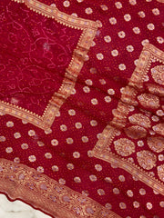 Pure Georgette Banarasi Bandhej Handloom Saree - The Handlooms