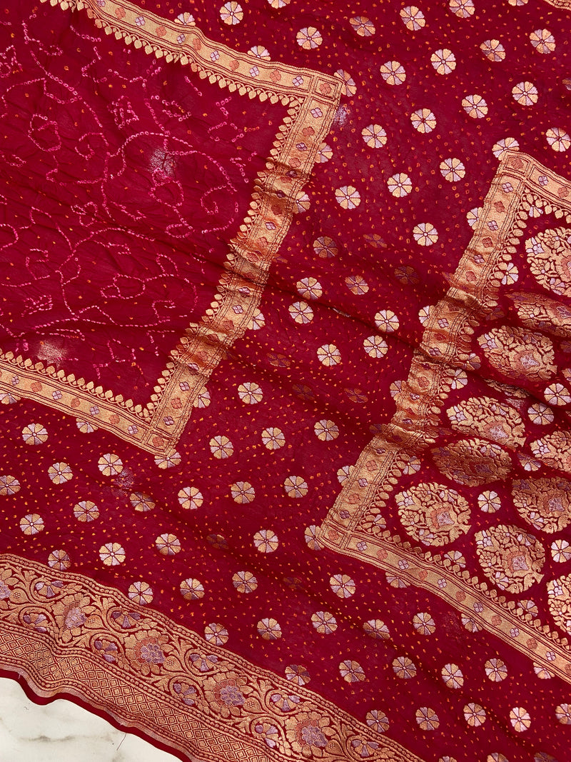Pure Georgette Banarasi Bandhej Handloom Saree - The Handlooms