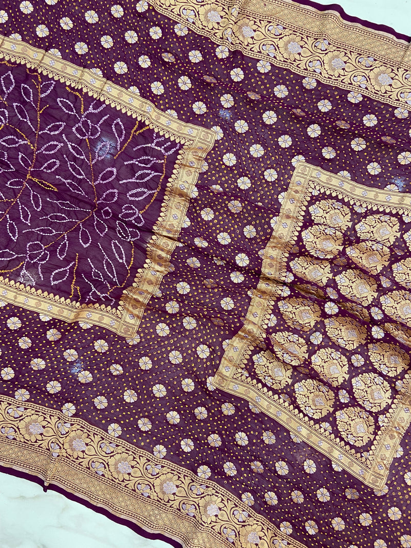 Pure Georgette Banarasi Bandhej Handloom Saree