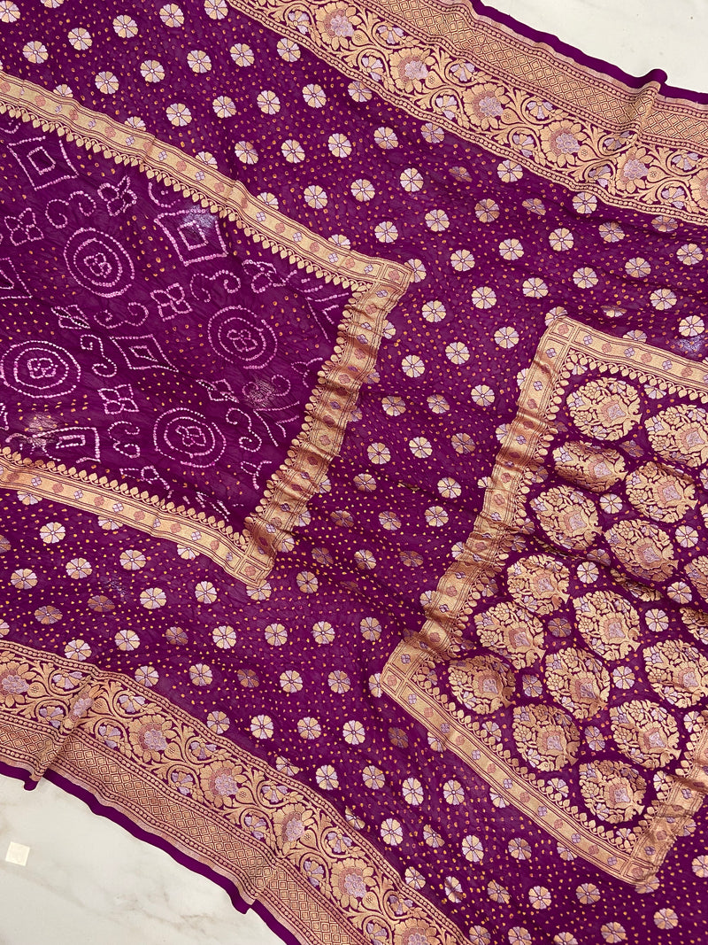 Pure Georgette Banarasi Bandhej Handloom Saree