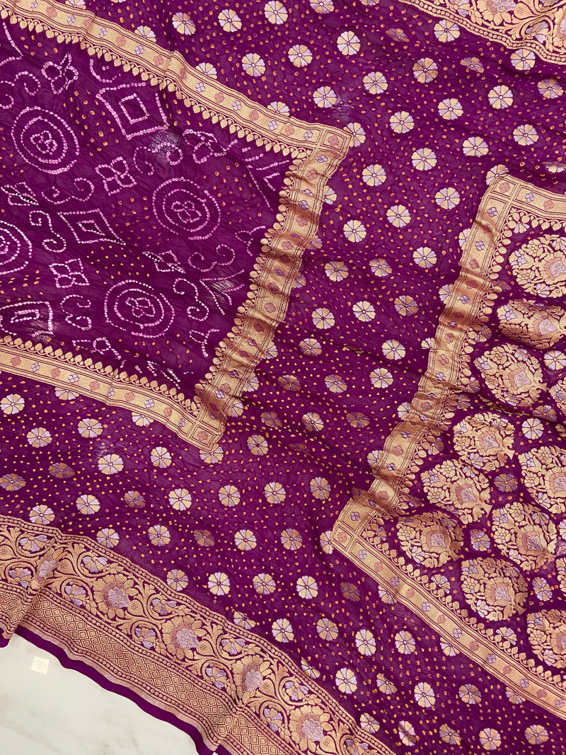 Pure Georgette Banarasi Bandhej Handloom Saree