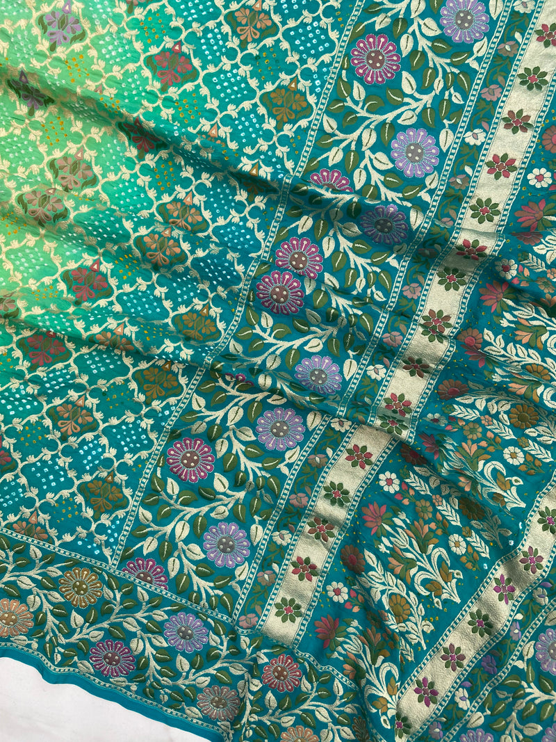 Pure Georgette Banarasi Bandhej Handloom Saree - Meenakari - The Handlooms