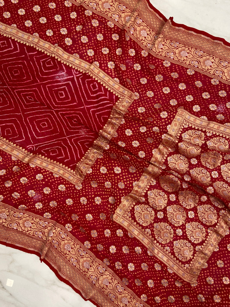 Pure Georgette Banarasi Bandhej Handloom Saree - The Handlooms