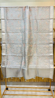 Pure Organza Handloom Banarasi dupatta With Chikankari And Digital Print - The Handlooms