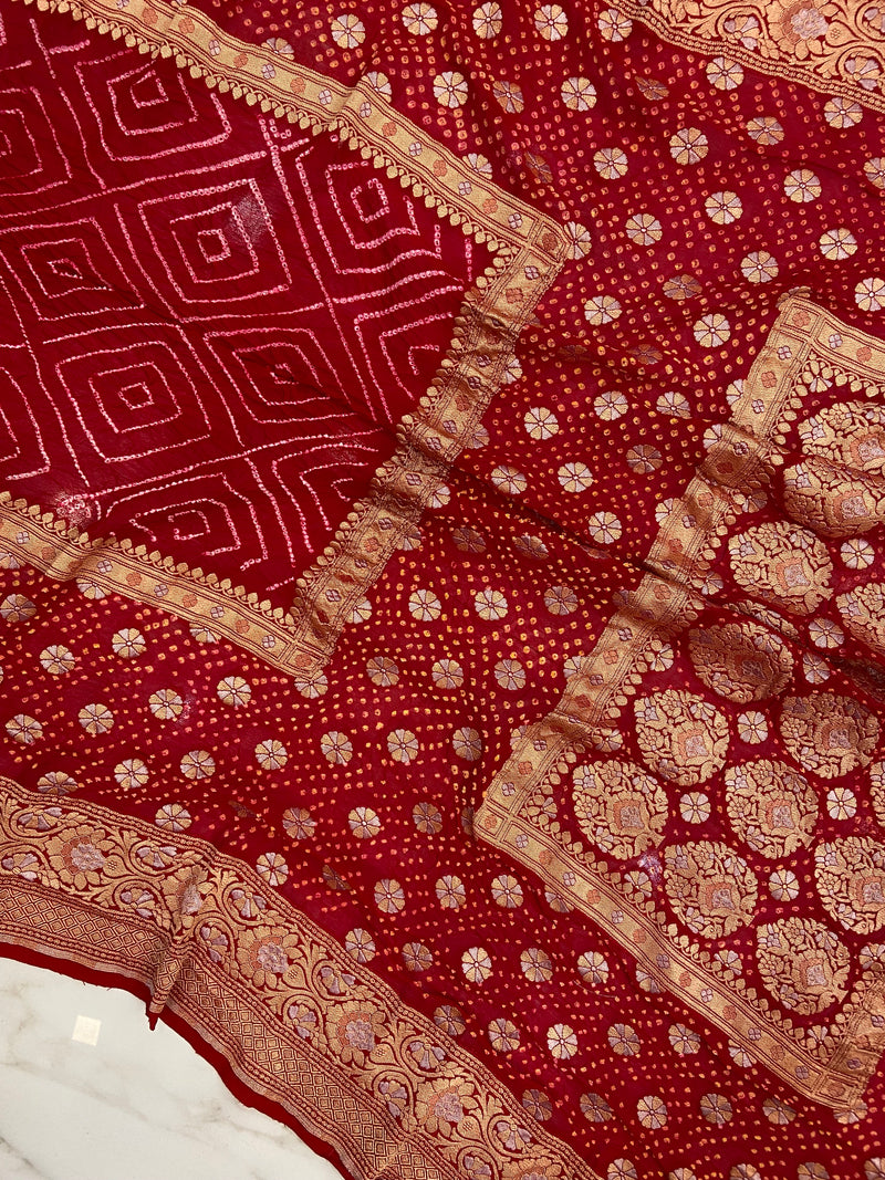 Pure Georgette Banarasi Bandhej Handloom Saree - The Handlooms