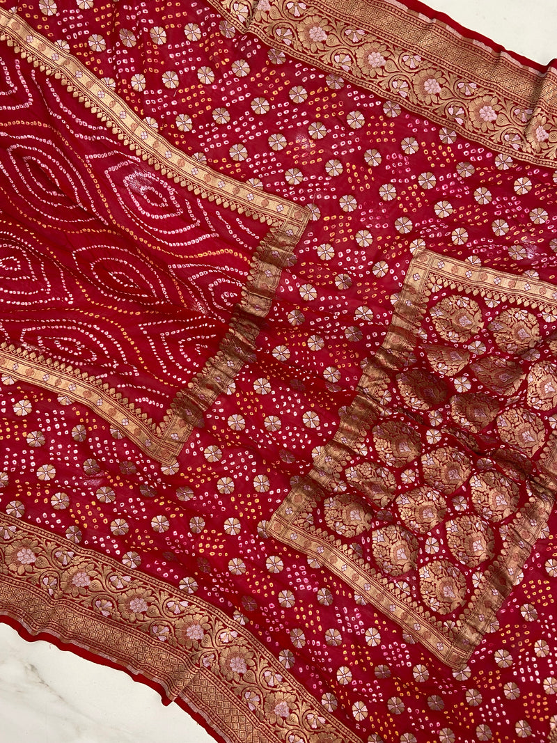Pure Georgette Banarasi Bandhej Handloom Saree - The Handlooms