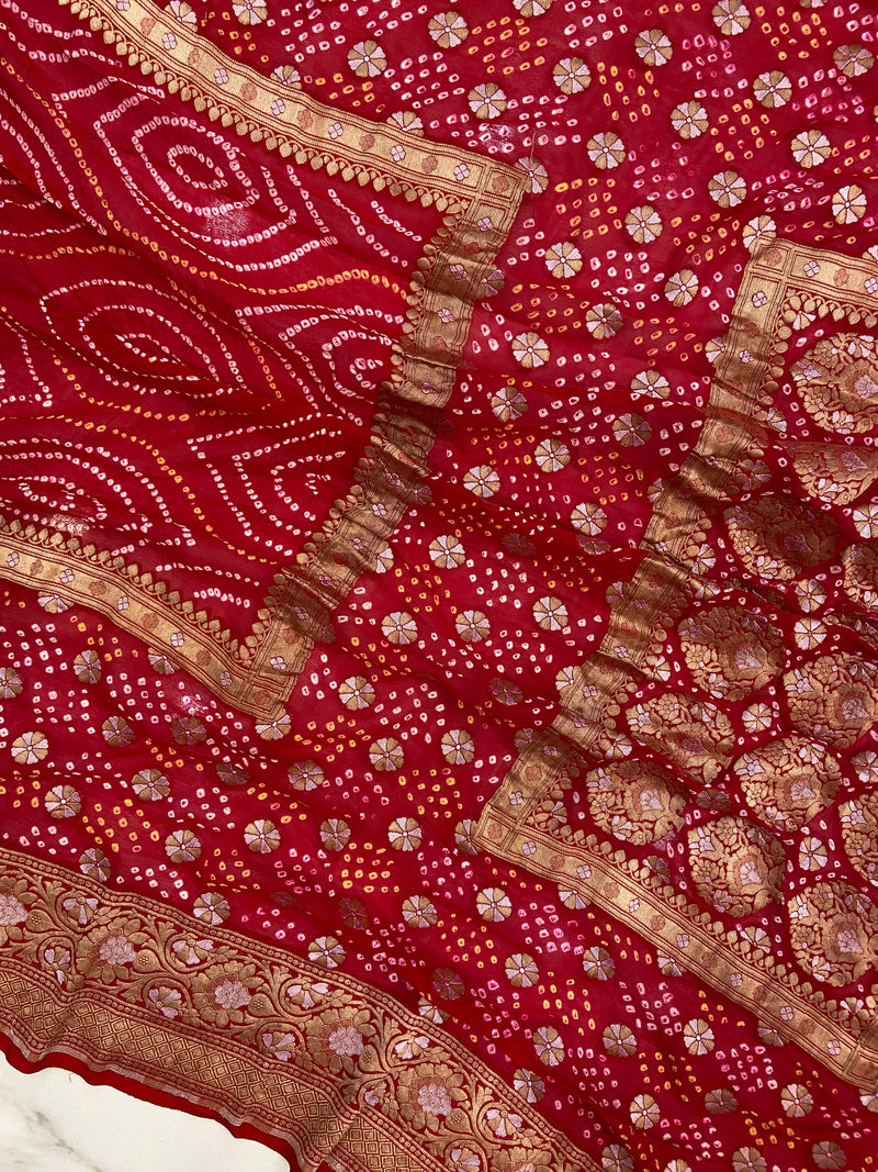 Pure Georgette Banarasi Bandhej Handloom Saree - The Handlooms