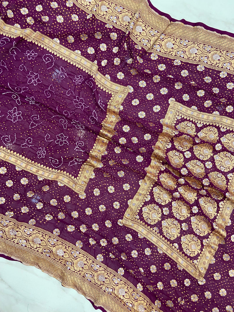 Pure Georgette Banarasi Bandhej Handloom Saree - The Handlooms