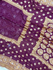 Pure Georgette Banarasi Bandhej Handloom Saree - The Handlooms