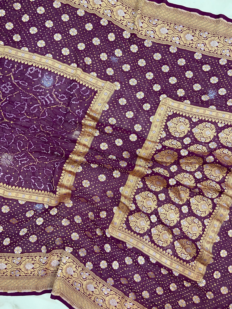 Pure Georgette Banarasi Bandhej Handloom Saree - The Handlooms