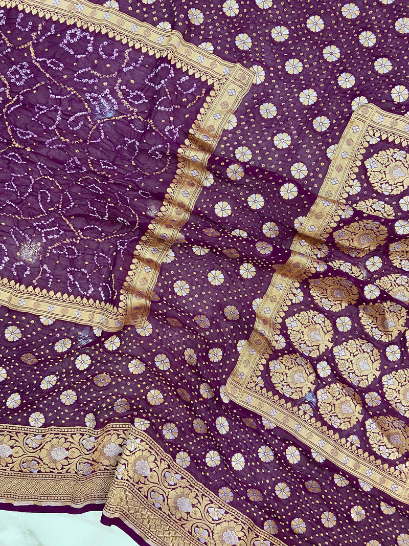 Pure Georgette Banarasi Bandhej Handloom Saree - The Handlooms