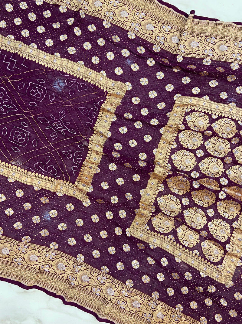 Pure Georgette Banarasi Bandhej Handloom Saree - The Handlooms