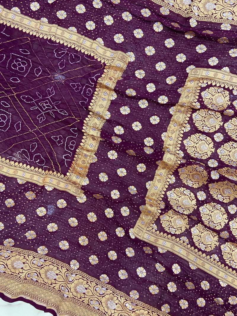 Pure Georgette Banarasi Bandhej Handloom Saree - The Handlooms