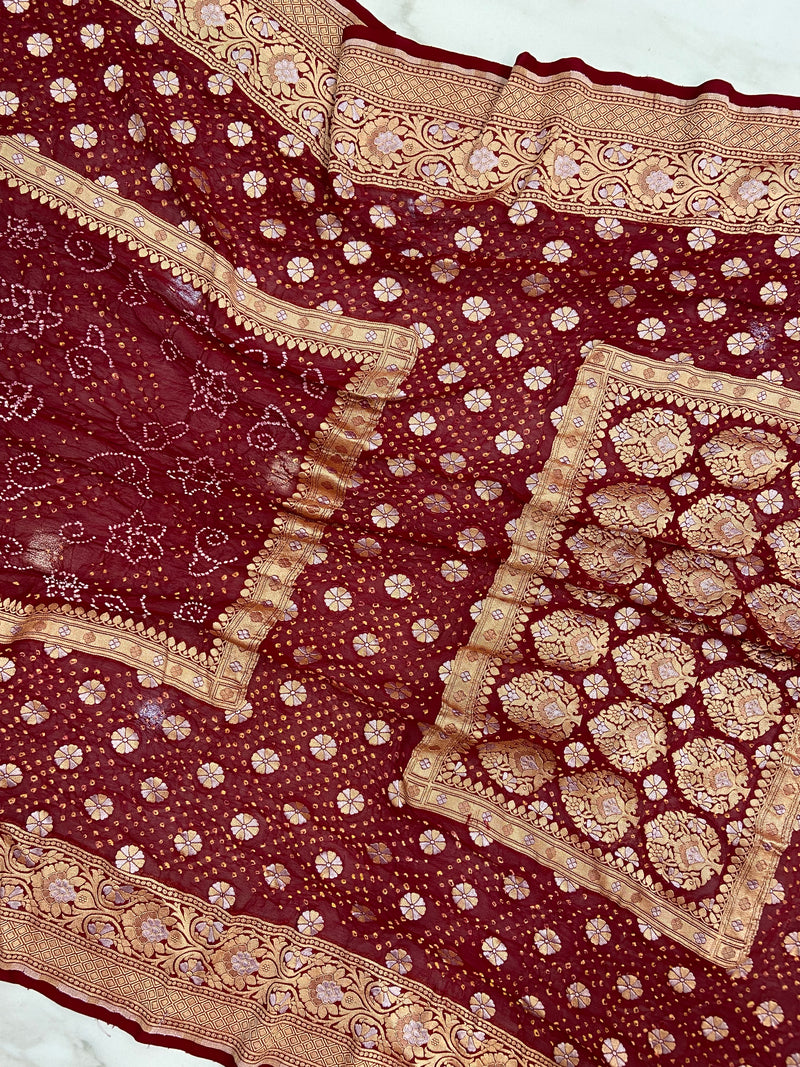 Pure Georgette Banarasi Bandhej Handloom Saree