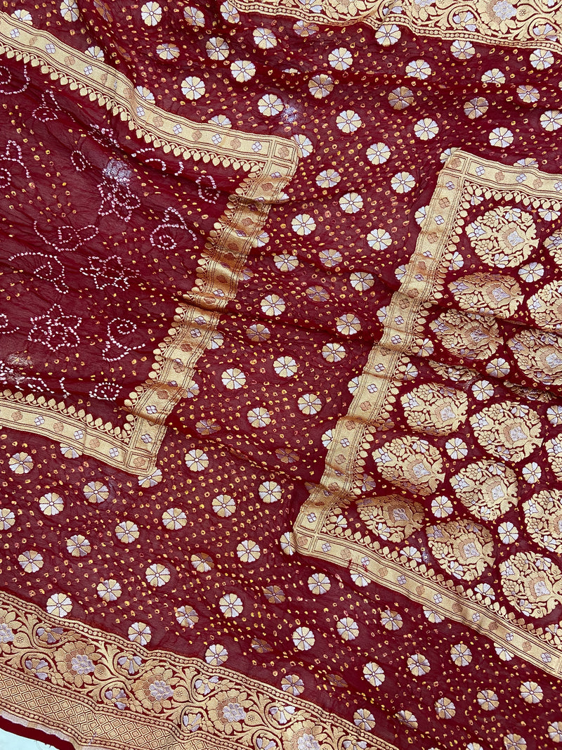 Pure Georgette Banarasi Bandhej Handloom Saree