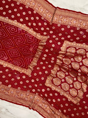 Pure Georgette Banarasi Bandhej Handloom Saree - The Handlooms