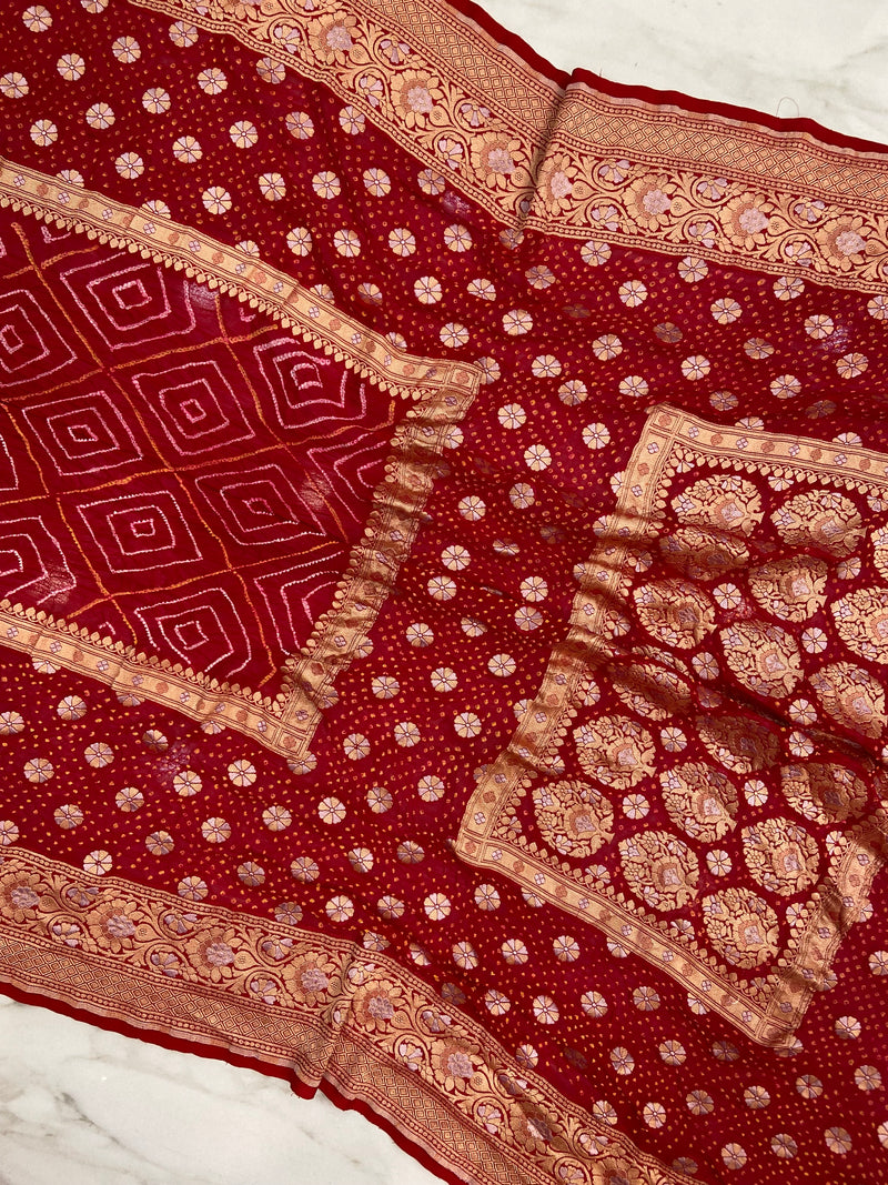 Pure Georgette Banarasi Bandhej Handloom Saree - The Handlooms