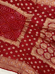 Pure Georgette Banarasi Bandhej Handloom Saree - The Handlooms