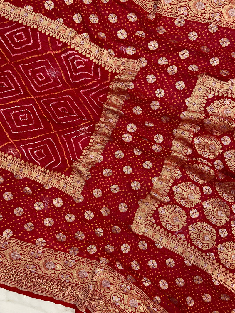 Pure Georgette Banarasi Bandhej Handloom Saree - The Handlooms