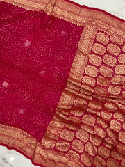 Pure Georgette Banarasi Bandhej Handloom Saree - The Handlooms
