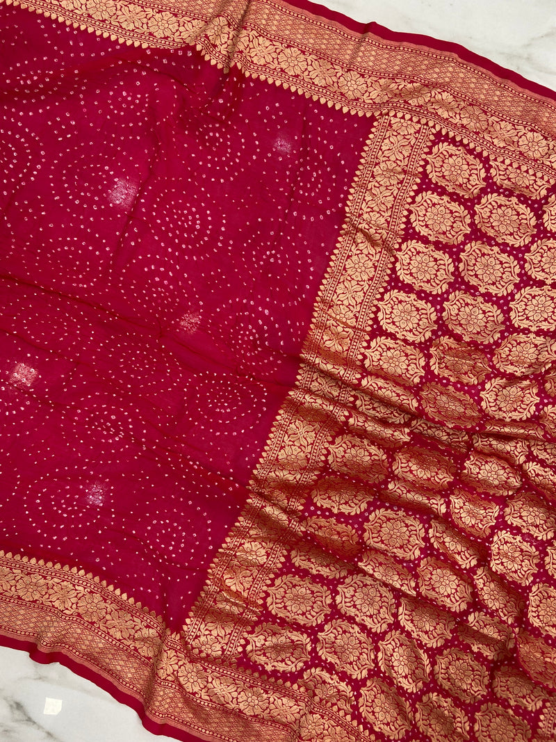 Pure Georgette Banarasi Bandhej Handloom Saree - The Handlooms