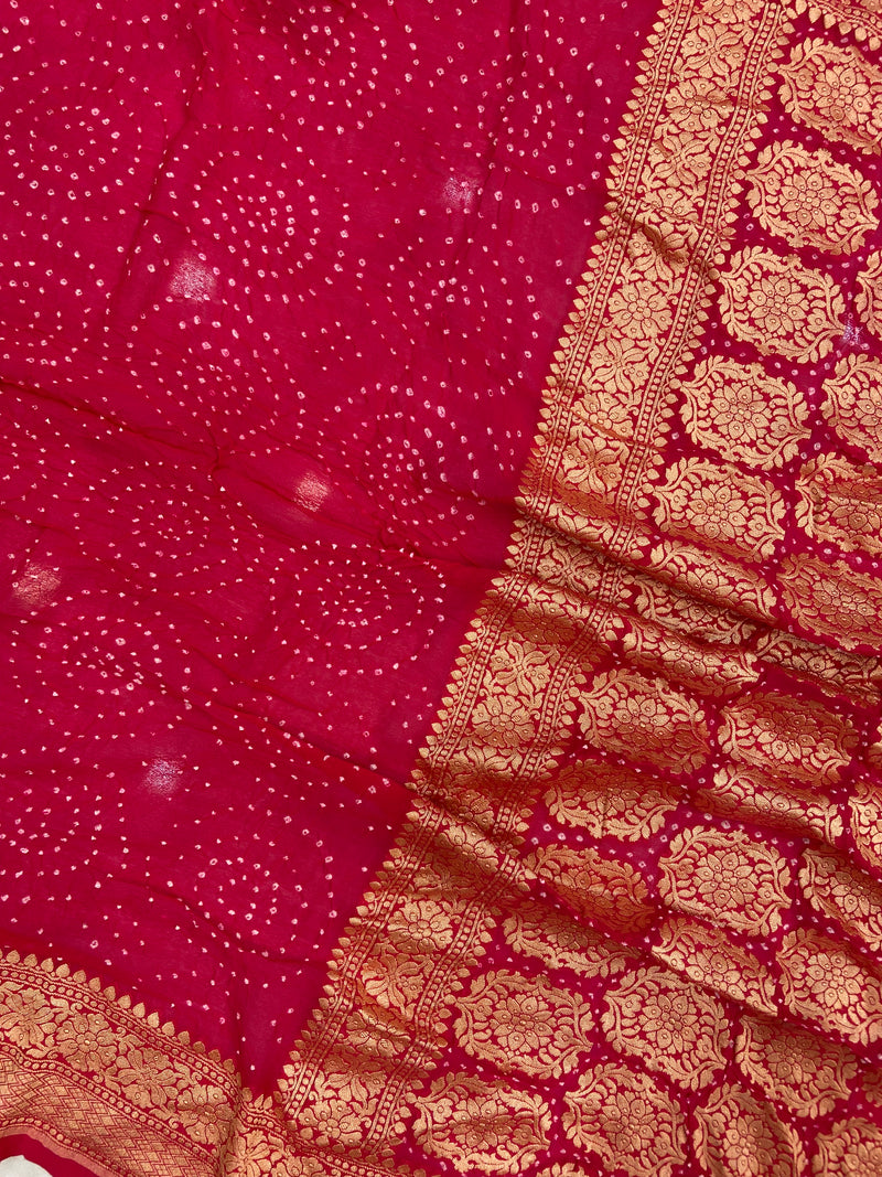 Pure Georgette Banarasi Bandhej Handloom Saree - The Handlooms