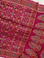 Pure Georgette Banarasi Bandhej Handloom Saree - Meenakari - The Handlooms