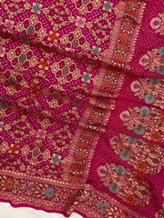 Pure Georgette Banarasi Bandhej Handloom Saree - Meenakari - The Handlooms