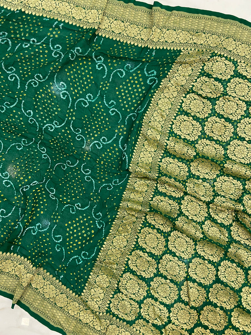 Pure Georgette Banarasi Bandhej Handloom Saree - The Handlooms